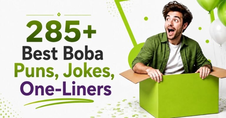 285+ Best Boba Puns, Jokes, One-Liners featuring a fun boba-themed humor graphic