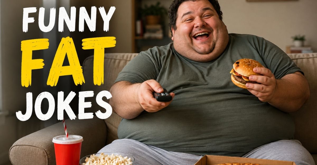 Funny fat jokes illustration with people laughing and enjoying clean humor