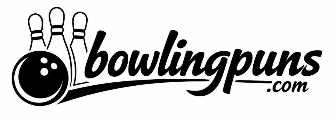 "BowlingPuns.com logo with bowling ball and pins in black on a white background."