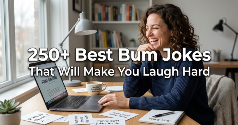 Graphic featuring the title ‘Bum Jokes’ with a humorous, playful design.